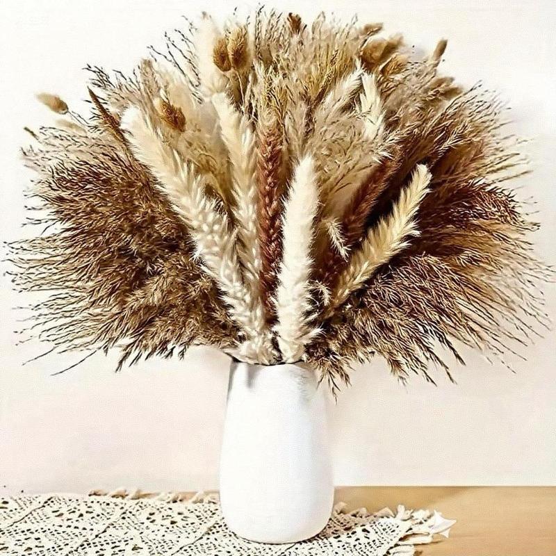 Dried Cortaderia Selloana and Mixed Flowers, Elegant Bouquet for Wedding, Farmhouse Table, and Home Decoration