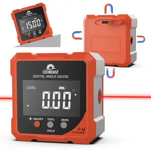 Rechargeable 4-Side Magnetic Digital Angle Finder with Laser Backlight, Cube Inclinometer Measuring Tool for Woodworking Tablesaw, Orange Gift for Men