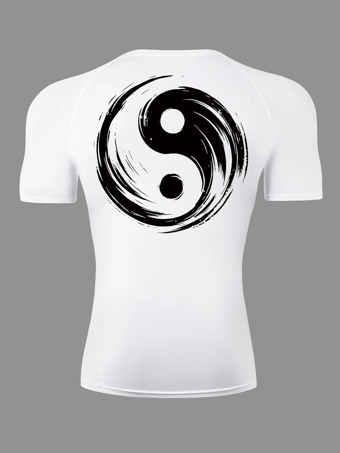 Yin & Yang Symbol Print Short Sleeve Compression Shirt for Men, Summer Athletic Quick Drying Breathable T-shirt, Gym Workout Running Rash Guard Undershirt Baselayers Activewear, Sportswear, Athletic Apparel, Activewear Clothes