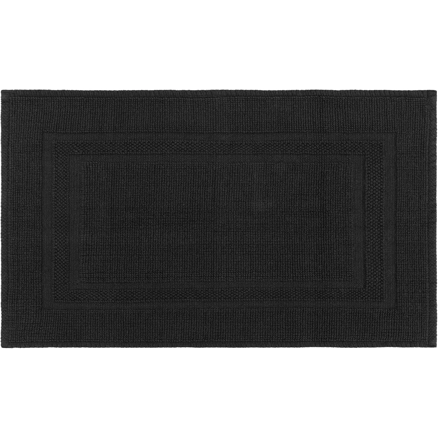 Soft   Bath Mat with Hot-melt Non-Slip Backing, 20" x 32" Comfortable & Absorbent Washable Textured Woven Rug for Bathroom, Black
