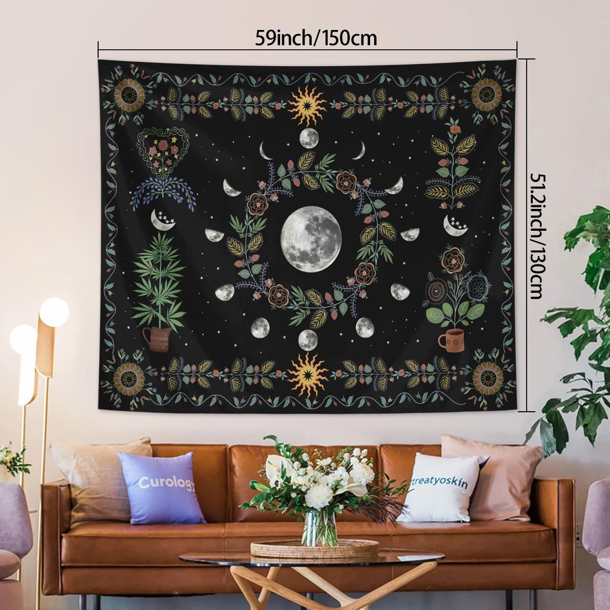 Plant & Flower Pattern Tapestry, Natural Moon Phase Tapestry, Bohemian Mandala Spiritual Tapestry, Wall Hanging for Bedroom Teenager Girls, Decor, Durable Decorative Tapestry