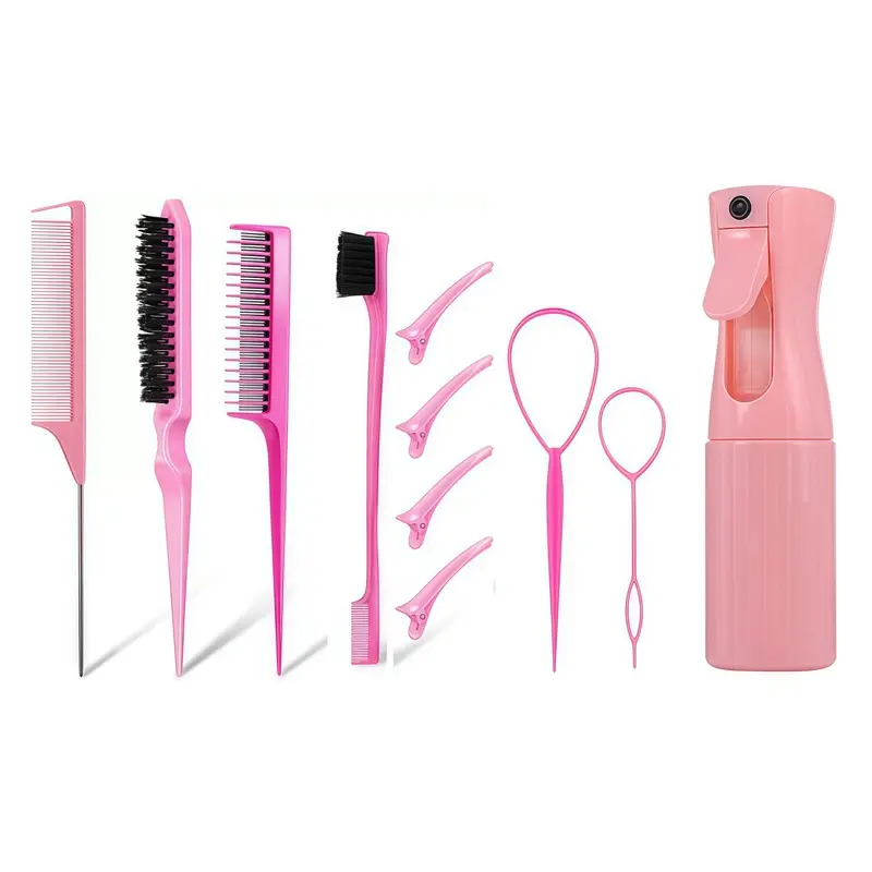 Hair Styling Tools Set, Professional Hair Combs, Edge Brush, Hair Pins, Hair Loop Styling Tools, Refillable Spray Bottle, All In One Hair Styling Kit For Women Salon Home Use
