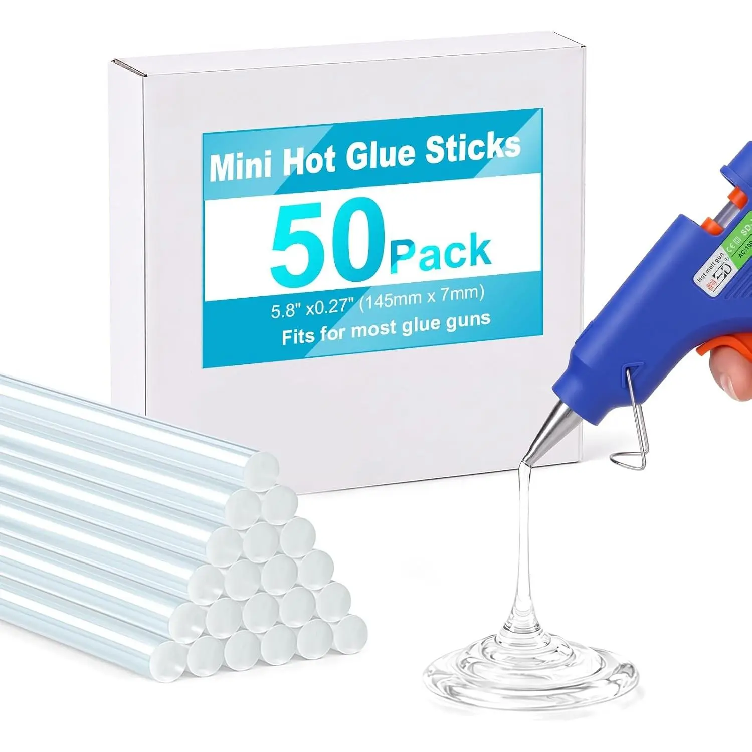 Mini Hot Glue Sticks for Glue , 50- Hot Glues Stick, 5.8" Long x 0.27" Diameter, Small Size, Versatile for Crafts, DIY  Decor and Gluing Projects