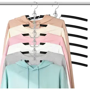 Clothes Hangers Space Saving Shirt Hangers, Non Slip 6 Layer Detachable Foam Padded Multi Hangers Shirt Organizer for Closet Organizers and Storage for Sweater Hoodie Blouse Coat Black 2 Pack