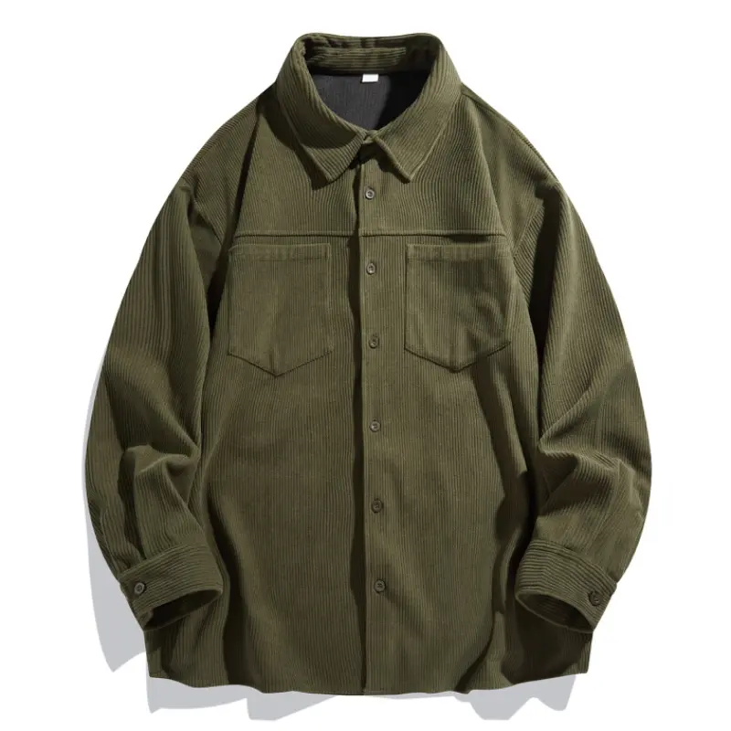 Men's Lapel Collar Long Sleeve Button Up Shirt Dual Chest Patch Pockets Vertical Texture Outerwear Shirt Jacket For Daily Travel Outdoor Camping Urban Casual Workwear Vintage Street Fashion Autumn Layering Shacket