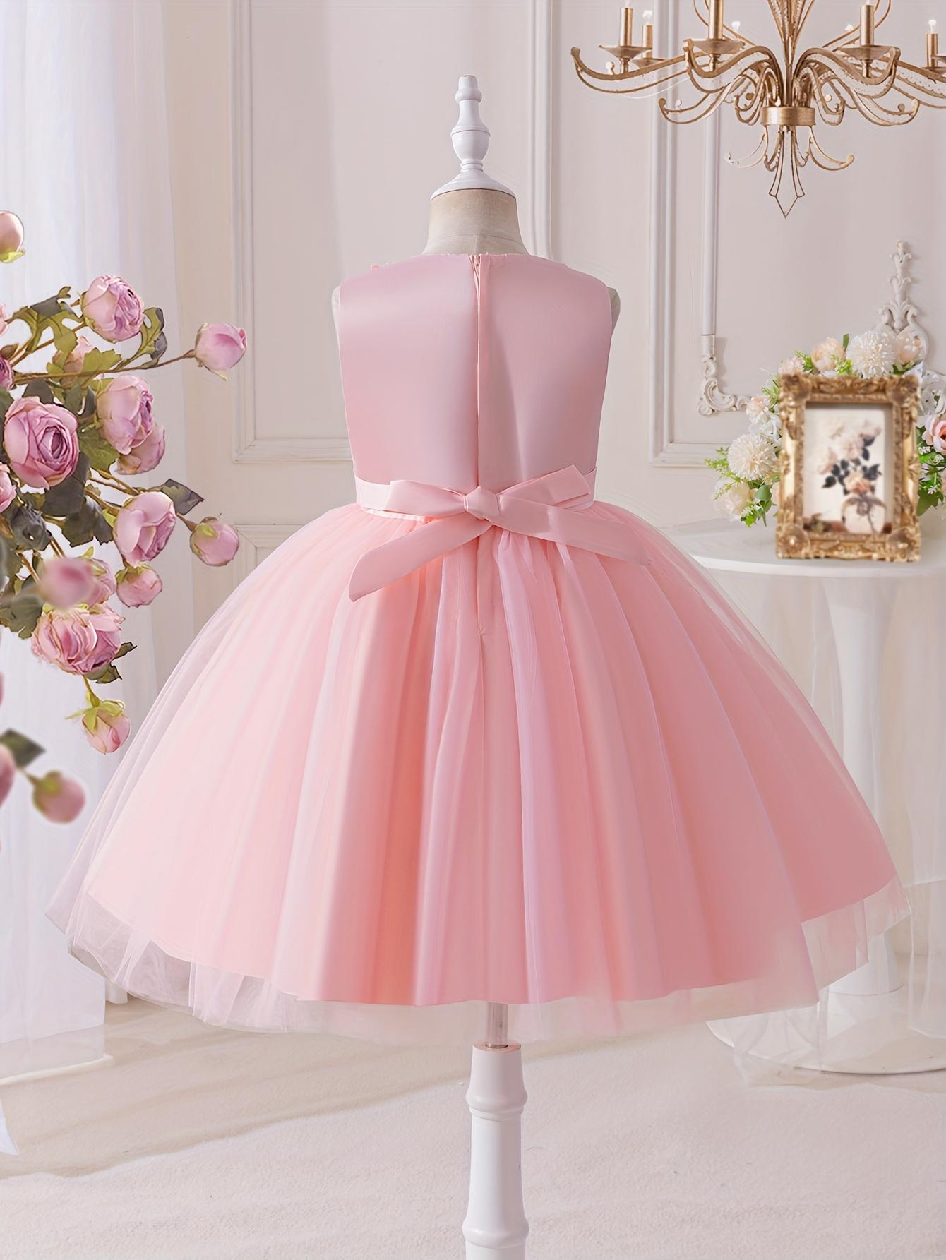 Girls Princess Dress Lace Mesh Flower Girl Wedding Stage Runway Sleeveless Midi Crew Neck Embroidered Tie Back Flared Hem All Season Non Stretch Formal Dresses