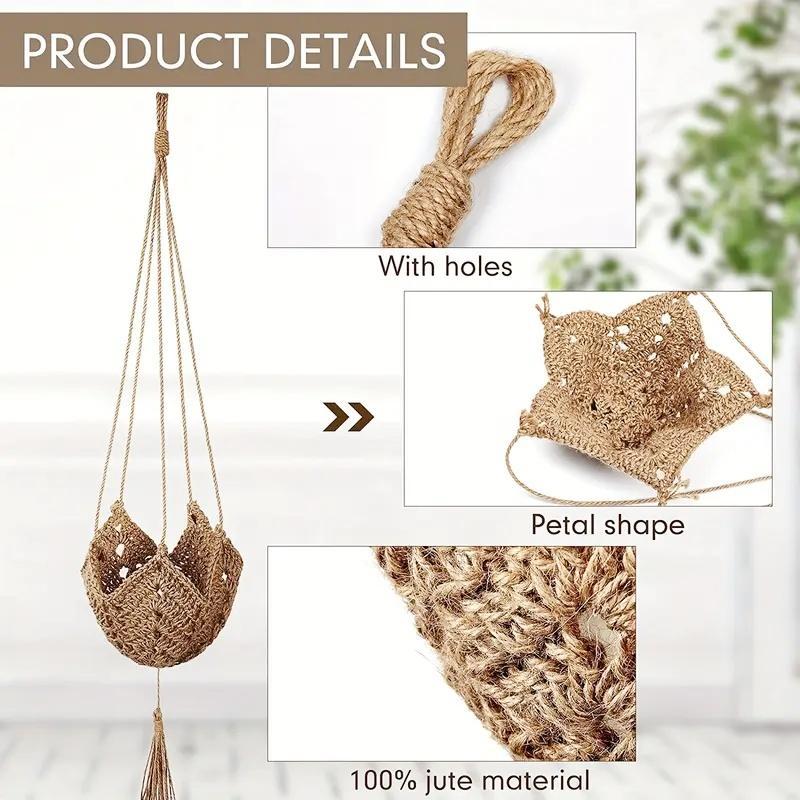 Boho Style Woven Hanging Planter Net, Lightweight Geometric Irregular Shape Hanging Plant Basket with S Hook, Home Decoration Supplies