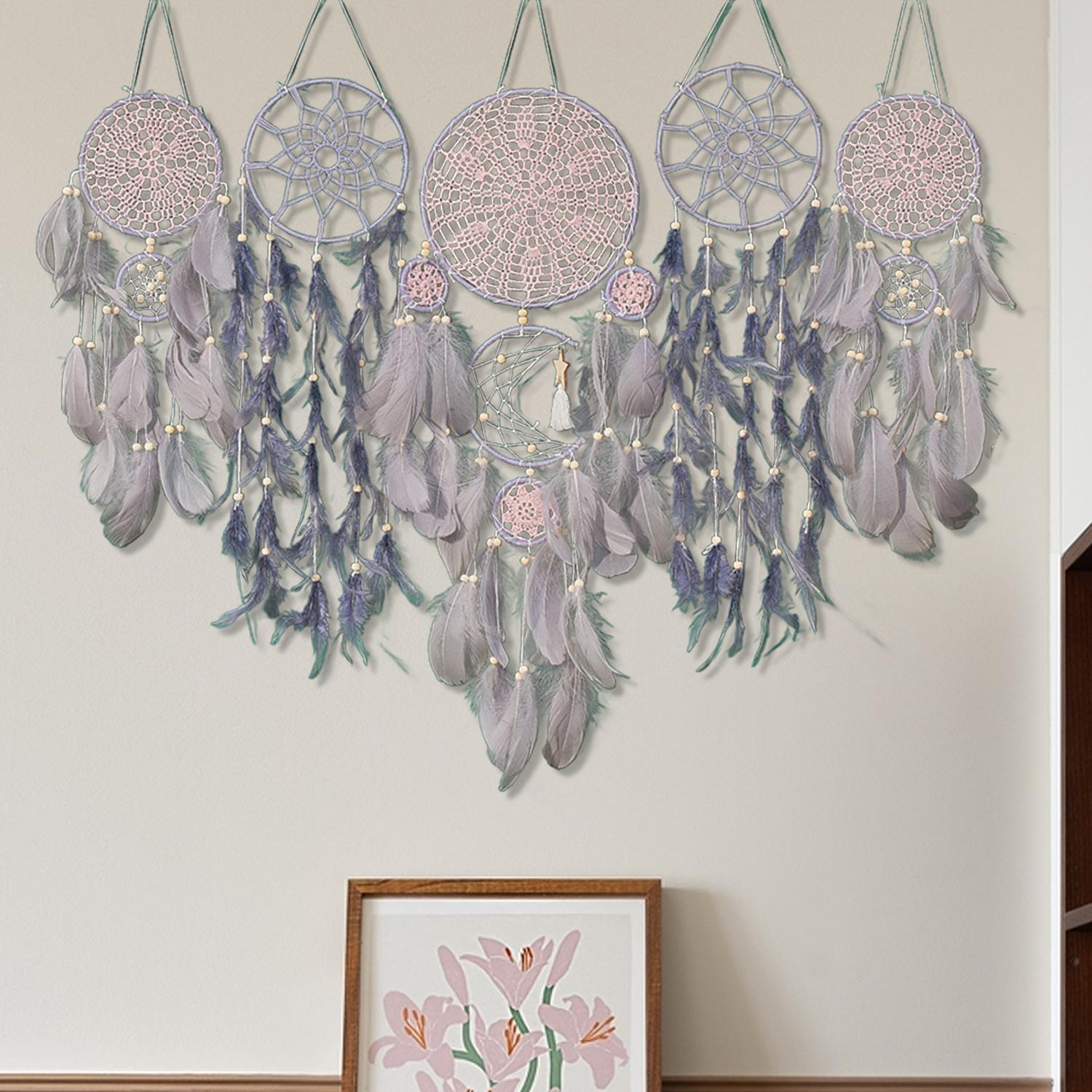 Dream Catcher, 5 Counts/set Feather Decor Wall Hanging Design Hanging Dream Catcher, Wall Hanging Decor Hangable Room Decor for Home Living Room Bedroom, Home Decor