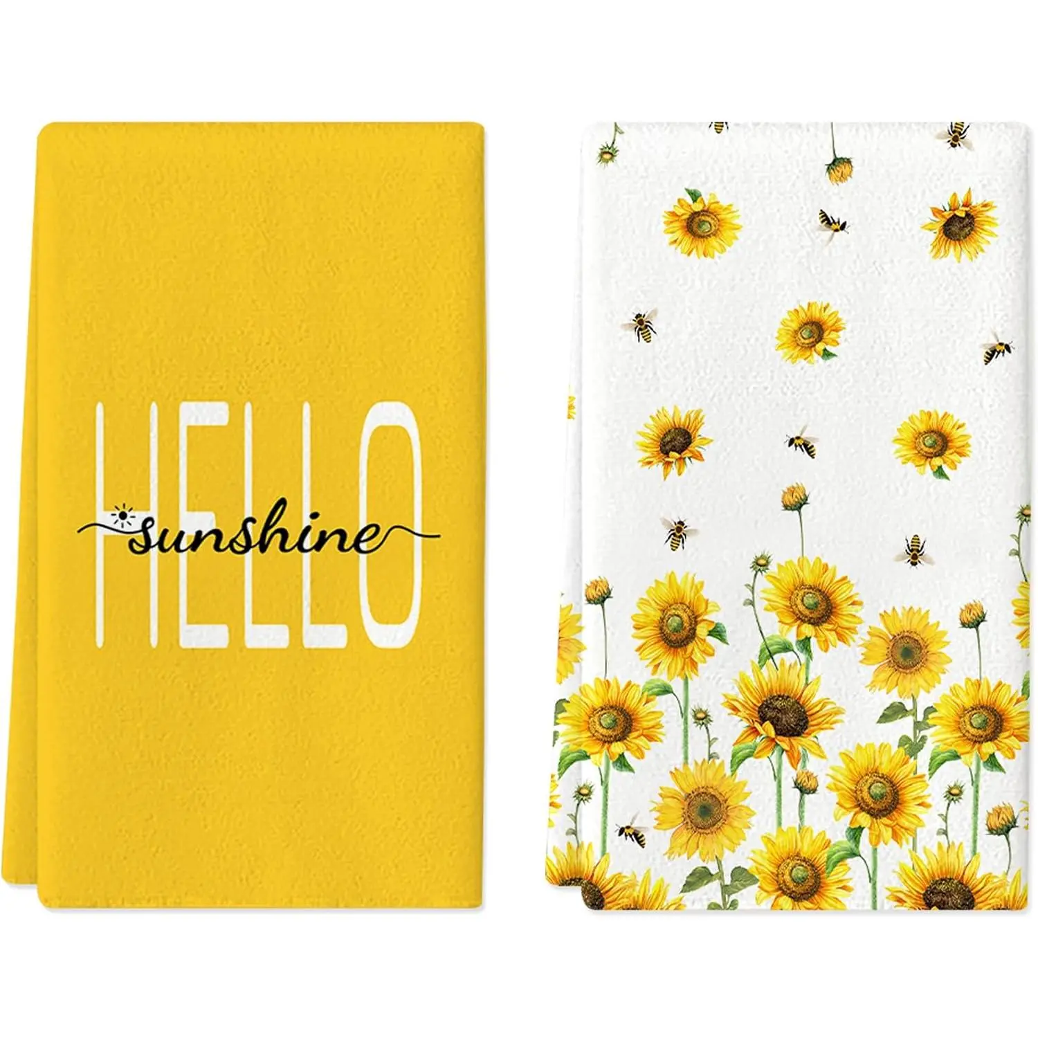 Hello Sunshine Summer Hand Towels Set of 2,Sunflower Bee Spring Hand Towels for Bathroom Decorative Soft Absorbent Face Towels for Bathroom Home Hotel Gym Spa Yoga Kitchen 18"x26"
