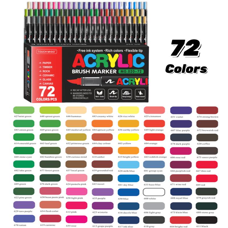 Acrylic Paint Markers Set, Soft Brush Tip Acrylic Paint Pens for Wood Rock Glass Canvas Stone Fabric Glass Metal Ceramic Canvas DIY Crafts Art Supplies,Back to  School,Halloween,Christmas Gift, Diy Painting Supplies