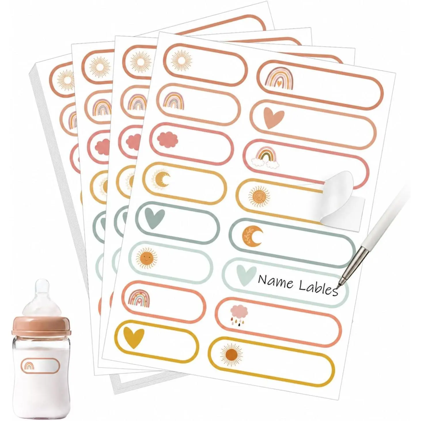 Name Labels for   320 count, Boho | Self Adhesive  Water Bottle Stickers for School Supplies, Self Laminating, School Name Stickers for Lunch Boxes