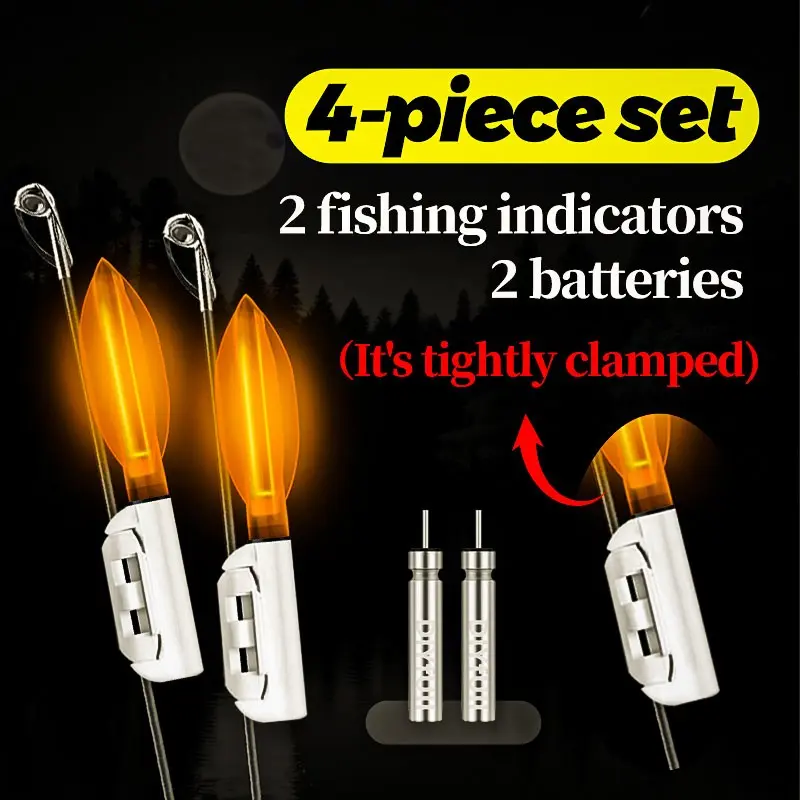 4-Piece Fishing Indicator Set, Night Vision LED Rod Tip Light, Color-Changing Bite Alert, Day & Night Use, High-Quality Electronic Fishing Gear