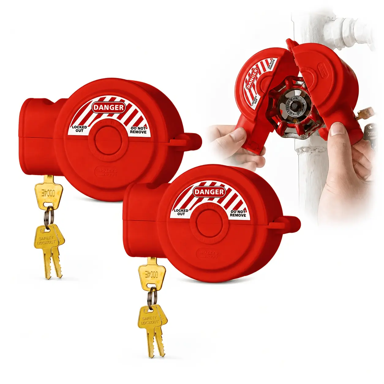 BOZZYS 2Pcs red Gate Valve Safety Lockout Covers, Red Round Padlock-Ready Devices with 0.14FT Center Hole, 0.12FT Internal Height and Approx. 0.43FT Cover Diameter, for
