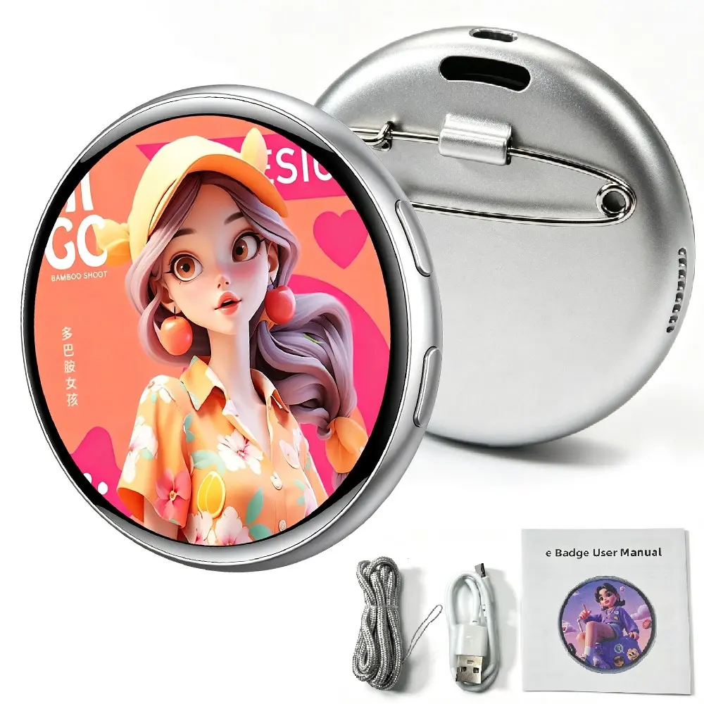 1Set 1.7 Inch Digital Badge Pin, Touchscreen for Photo & 15s Video Display with Sound, Bluetooth App Control E-Badge for Backpacks, Hoodies, Hats, Personalized Digital Pin for Anime, Fandoms  ﻿