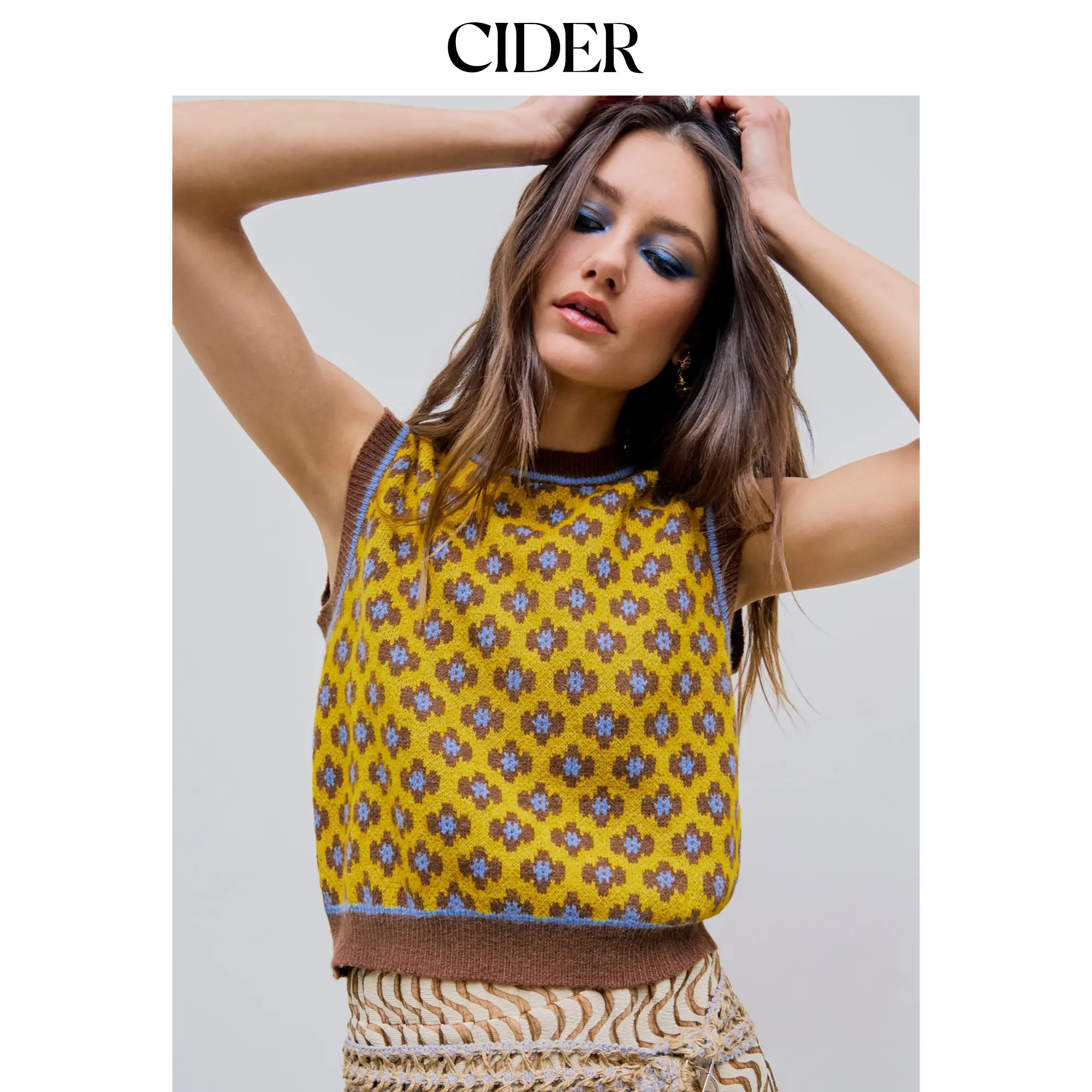 Cider [2 colors, size 0-10] Geometric Contrasting Binding Knitted Crop Vest SummerWins SummerFinds