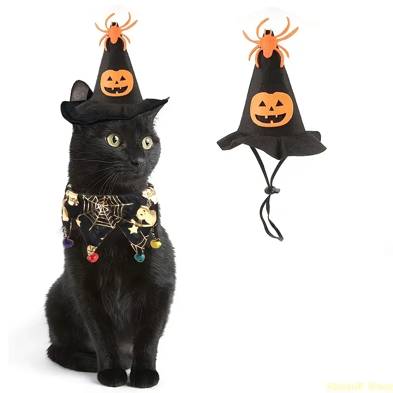 Universal Halloween Pet Headwear for Cats and Dogs: Halloween Pumpkin Hat, Cat Halloween Accessory, Elastic Design Fits Cats, Eye-Catching Holiday Costume Item, Random Style