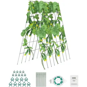 VEVOR Cucumber Trellis for Climbing Plants, 35 Hx 55 W Foldable Cucumber Trellis Set with Plant Clips, Metal Garden Trellis for Raised Bed, Outdoor Plant Grow Support for Tomato, Vegetable(2 Pack)