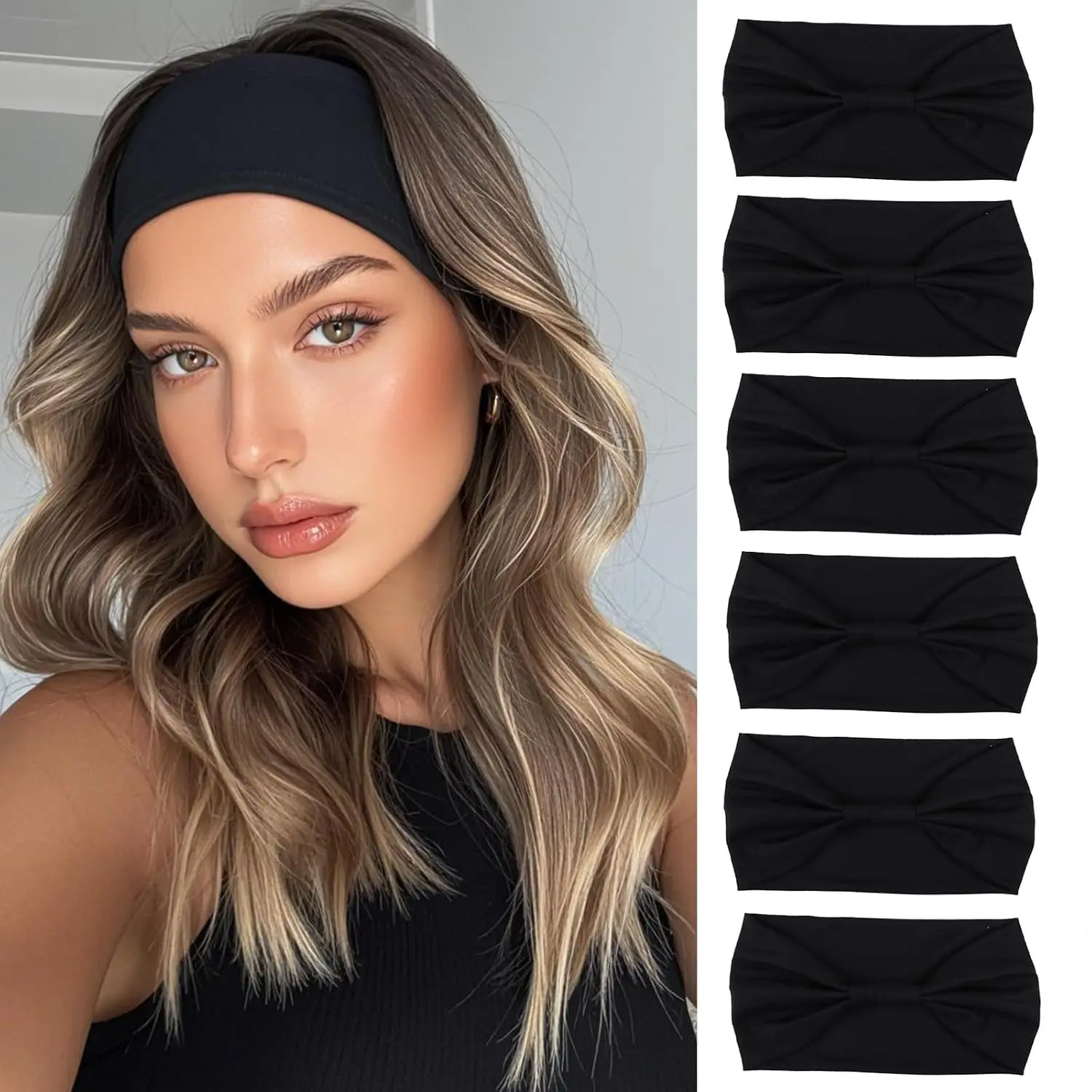 Hairbands, Wide Headbands For Women - Non Slip Fashion Stretch Headband, Boho  Bands Women's Hair Thin Cloth Headbands Turban, Workout Hairband, Girls Headband, 6 Packs - Black