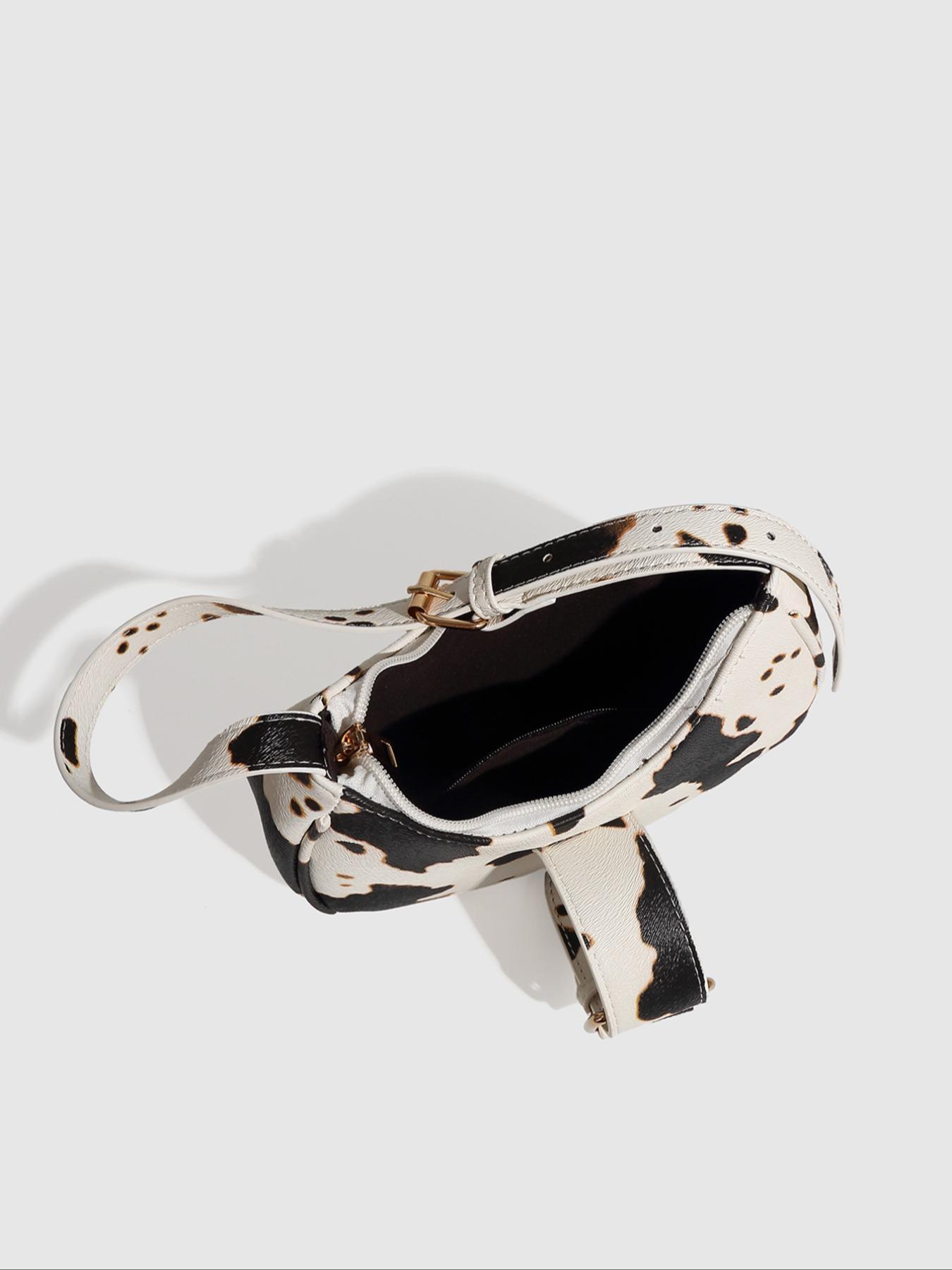 Women's Fashionable Cow Print Handbag, Casual Versatile Zipper Shoulder Bag for Daily Used, Trendy All-match Commuter Bag