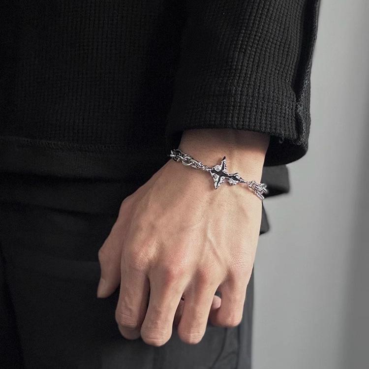 Premium sense dark chain cross bracelet men's versatile niche design titanium steel boys