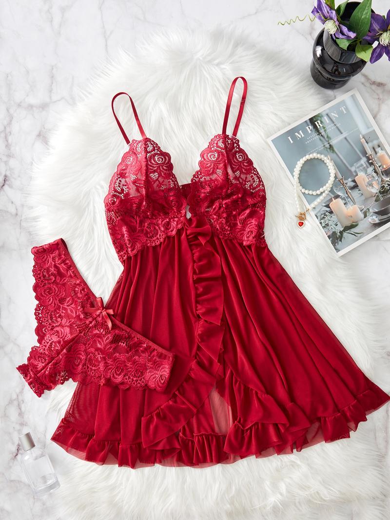 【Plus Size】Cami Nightdress & Panty Sexy Loungewear Set, Plus Size Women's Nightwear, Women's Sleepwear for Summer