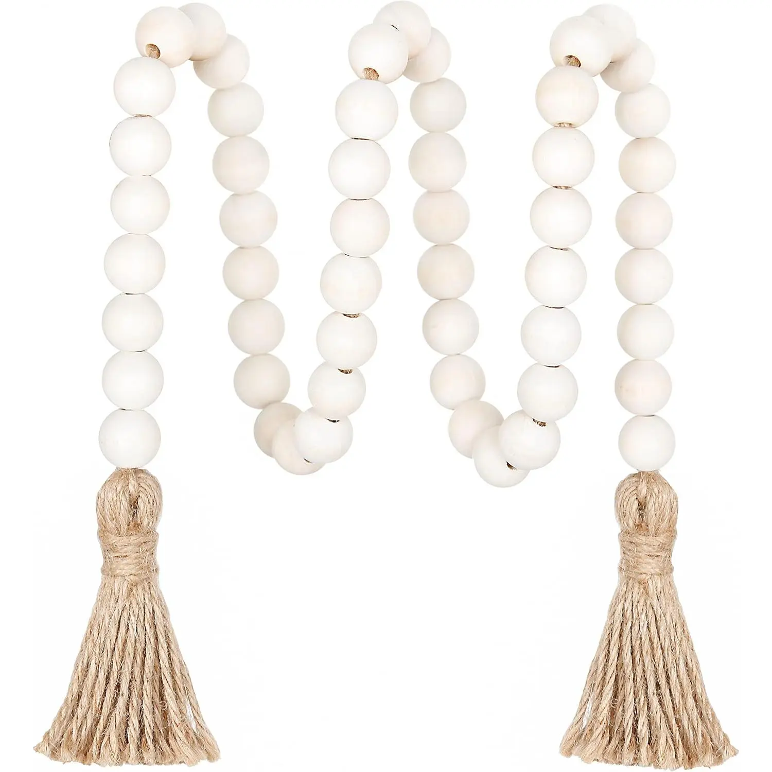 39in  Bead Garland,  Beads with Tassels,  | Boho Wall   Decor,   Wooden Beads, Decorative Beads for Shelf, Tray, Mantel, Festival