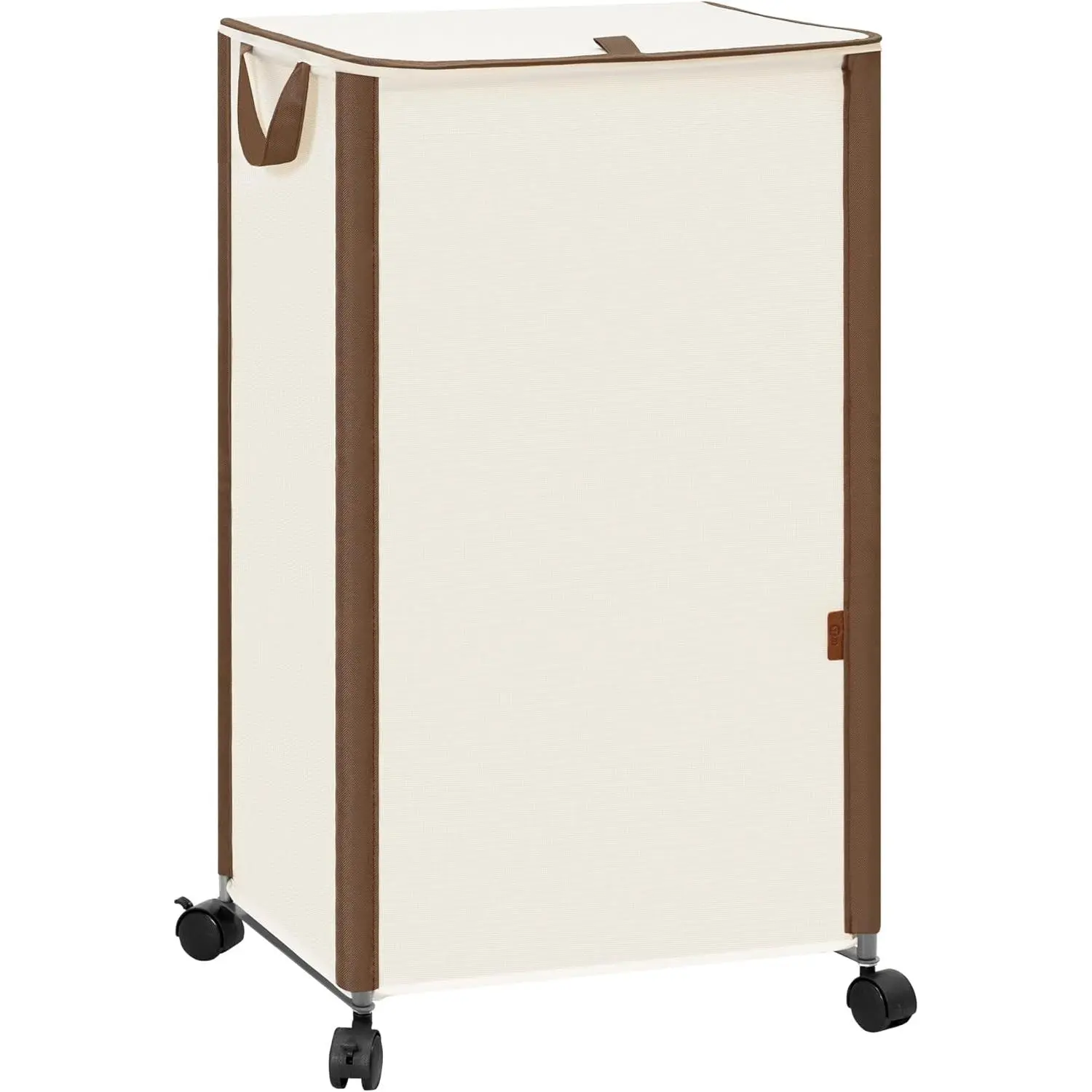 Rolling Laundry Hamper with Lid, 23.7 Gal (90 L) Large Tall Laundry Basket with Wheels & Handles, Aesthetic Dirty Clothes Hamper for Small Space, Dorm, Apartment, College, Beige