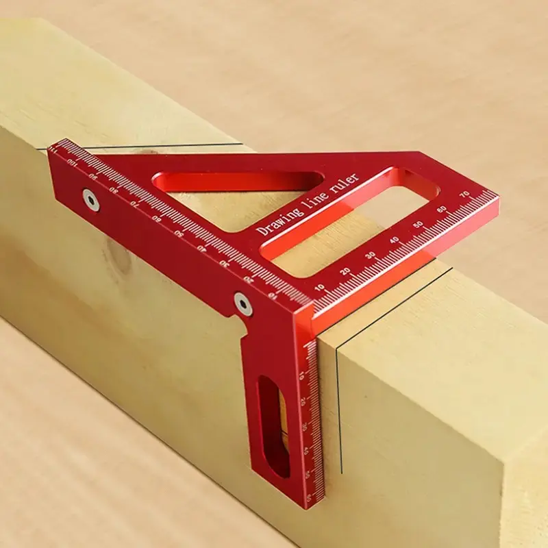 Aluminum Woodworking Triangle Ruler, 45° Angle Locator, Metric Imperial Units, Right Angle Drawing Tool, Precision Measuring Instrument