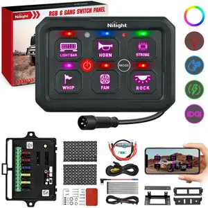 Nilight 6 Gang Switch Panel Circuit Control Relay System APP RGB Backlight Fuse Wiring Harness Toggle Momentary Strobe Flash Modes Automatic Dimmable 12V 24V ON Off Pod for Car Truck Camper SUV, 12-24V