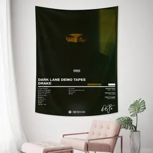 Drake singer Dark Lane Demo Tapes Tapestry - Masked Man Face In Darkness With White Cursive Autograph Signature Layout Poster Wall Hanging, Hip Hop Music Tracklist Cloth Banner Cool Boy Decor