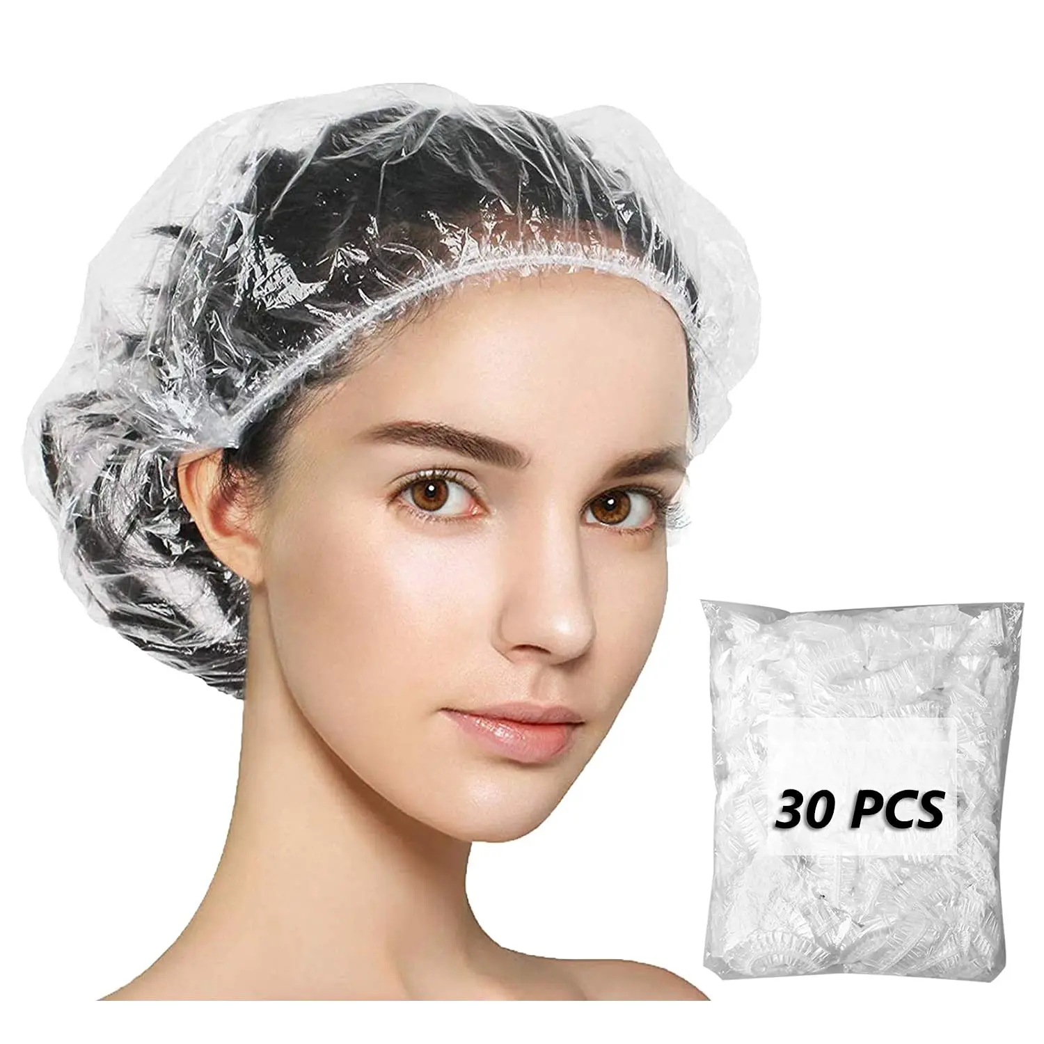 Disposable Shower Caps 30 count Bath Caps Clear  Plastic Wraps for Women, Hotel Travel Essentials Accessories Hair Caps(17.3")