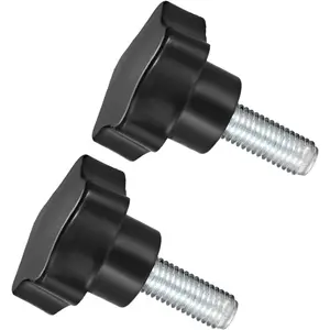 Clamping Knobs, M12 x 35mm Male Thread 47mm Head, Plastic Thumb Screw Grip Hand Knobs Threaded Bolt Black, 2-Pieces for Lathe Machinery