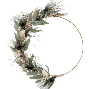 Boho Wreath for Front Door - 12 Inch Peacock  Wreath for     Decor,  Wreaths with Green Leaves for Porch Wall Indoor Window