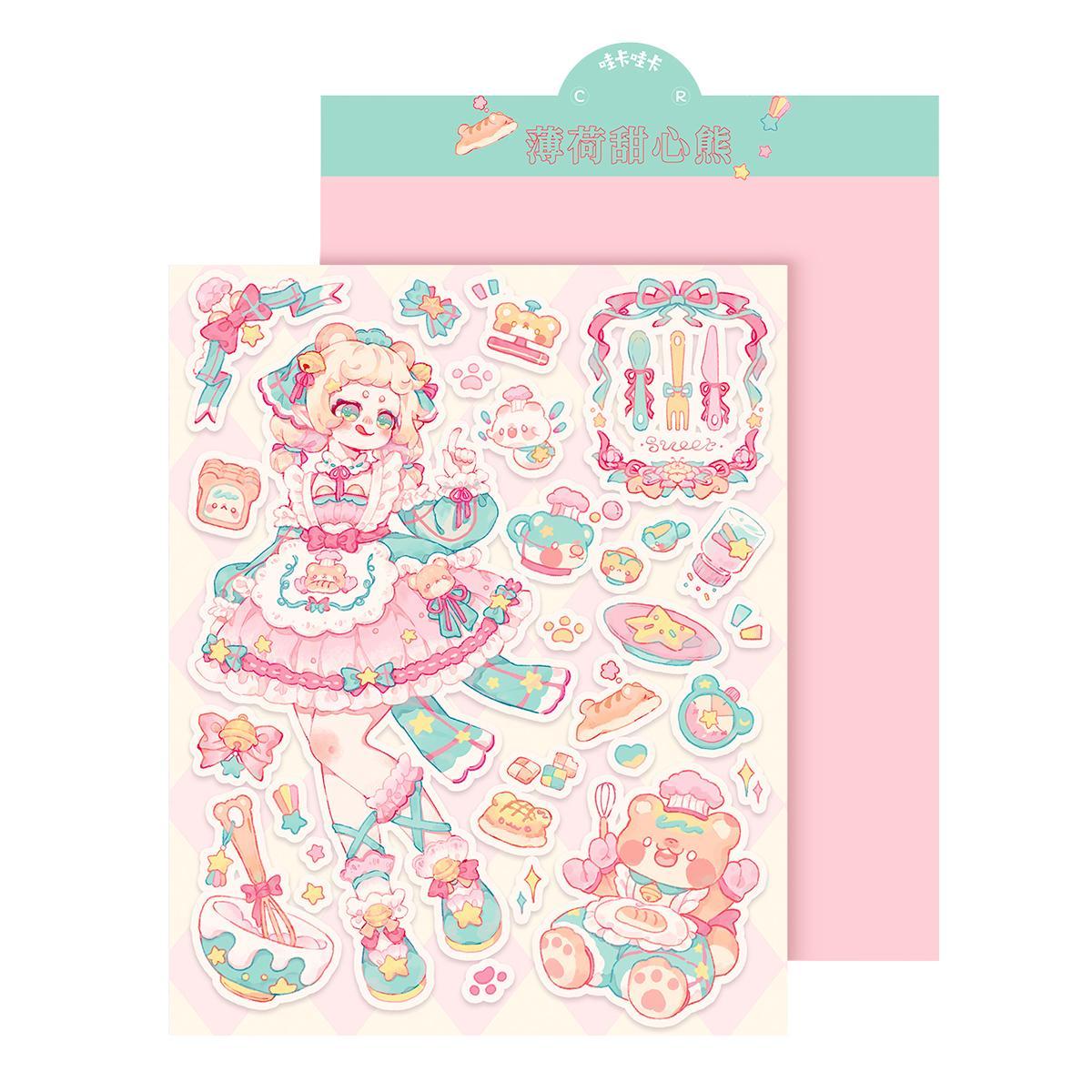Room Decor Cute Cartoon Girl Pattern Sticker, Waterproof Self Adhesive Decorative Sticker, Fun Decor Sticker for Gift Greeting Card Water Bottle Laptop Phone DIY Scrapbooking Journal Making