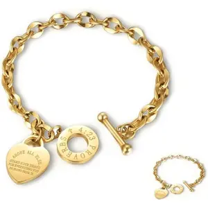 Proverbs 4:23 Bible Verse Heart Charm Bracelet, Gold/Silver Tone Toggle Chain