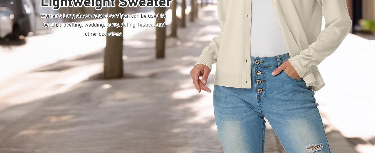 GRECERELLE 2026 Womens Lightweight Open Front Long Sleeve Casual Button Down V-Neck Cardigan Sweater (S-2XL)