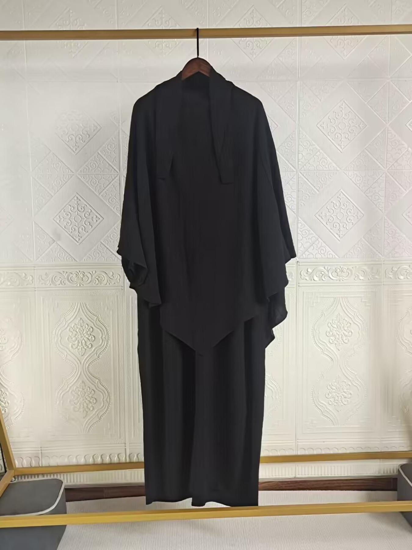Women's Solid Long Sleeve Abaya & Hijab Set, Modest Fashionable Two-piece Outfits for Women, Women's Islamic Clothing for Daily Wear