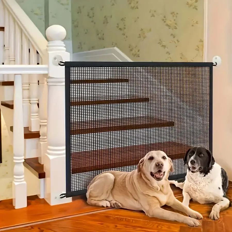 Foldable Pet Safety Gate for Cats and Dogs, No Drilling Installation, Adjustable Height, Durable Mesh Barrier, Portable Design
