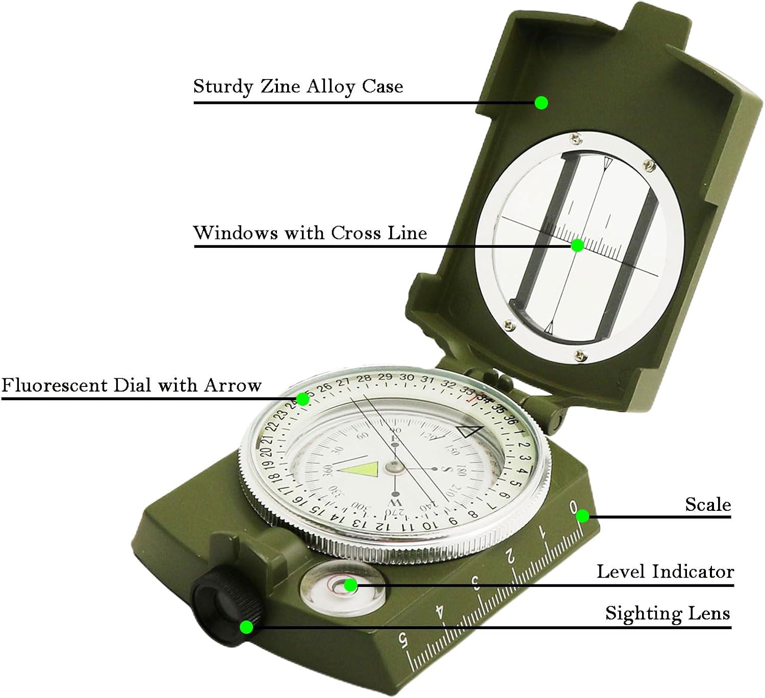 Mulitifunctional High Precision Outdoor Survival Military Compass Camping Waterproof Metal with Fluorescent Geological Compass