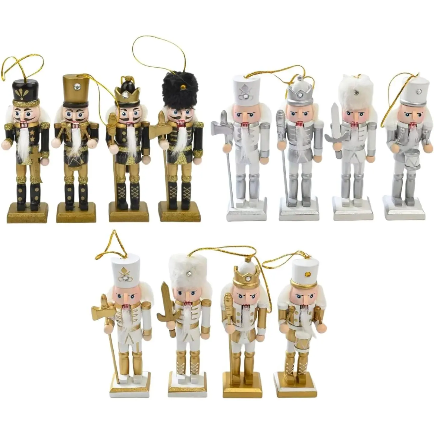 12 PCS Christmas Nutcracker Ornament Set, 4.7Inch Nutcrackers Tree Ornaments Set, Nutcracker Figures with Opening Mouths Christmas Decorations for Xmas Tree, Table Decor