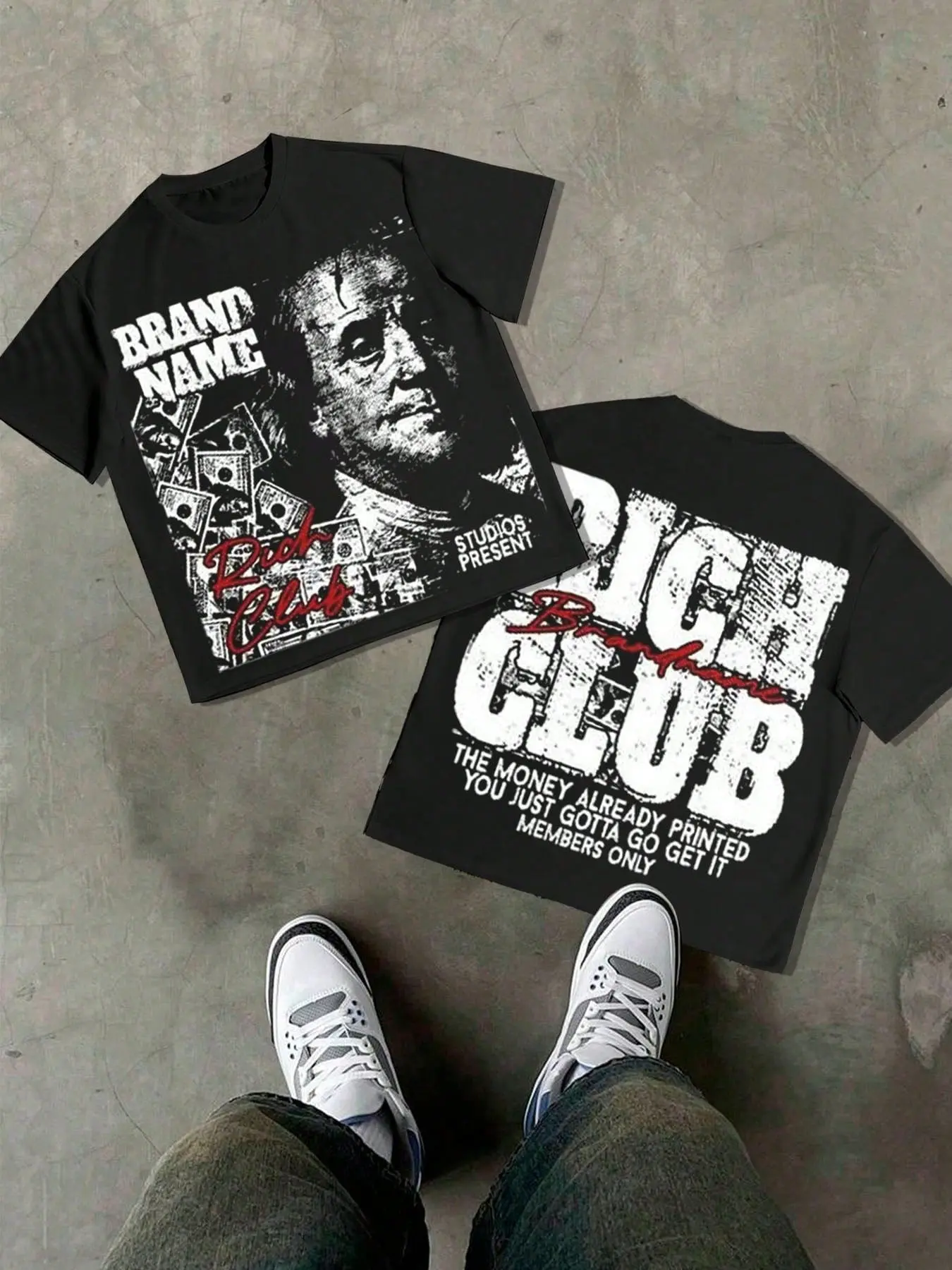 Men's Casual Sports Short Sleeve Top, Dollar Money Club Print, Comfortable Round Neck Tee for Outdoor Gym Shopping, Trendy Loose Fit Men's Shirt