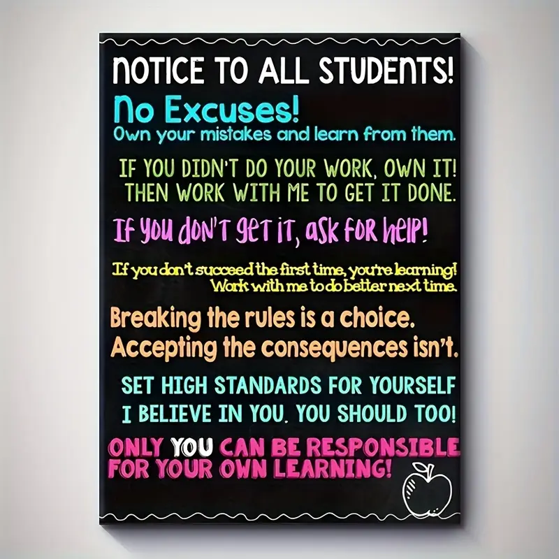 1 piece of inspirational classroom rules poster - wrapped in solid wood frame, student behavior chart for home, classroom, office decoration - modern style wall art gift, suitable for teachers, graduation ceremonies, holidays, classroom incentives, 2D fla
