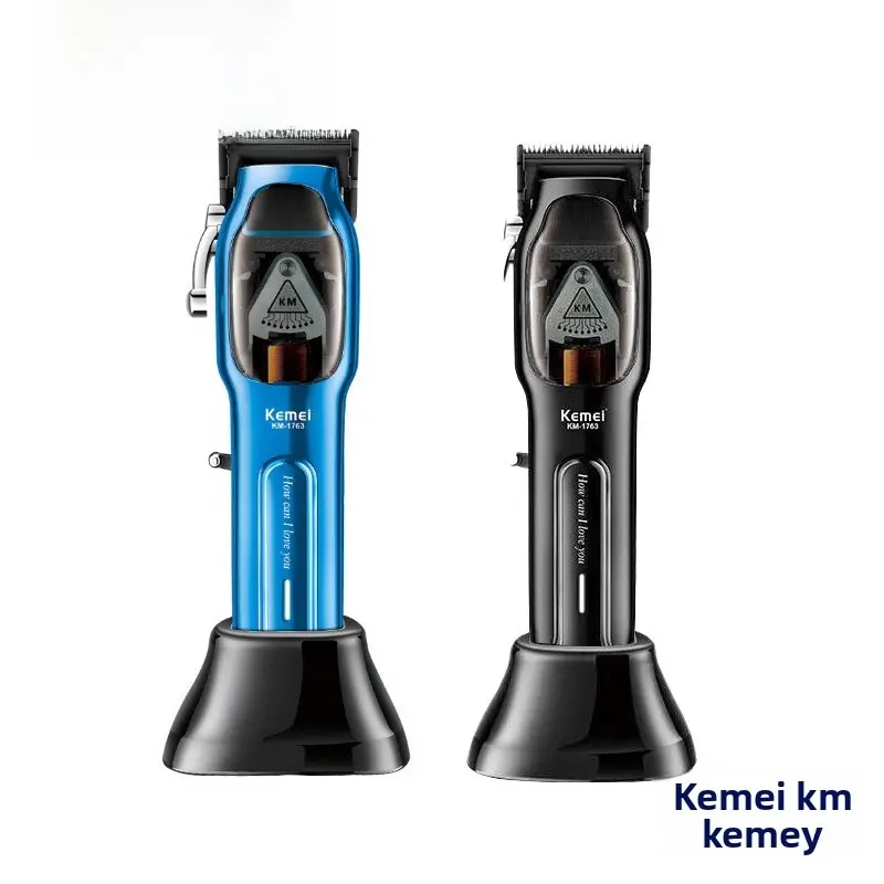 Kemei KM-1763 USB Rechargeable Hair Clipper Adjustable Blade with Charging Base Professional Hair Trimmer for Men Women Kids Home Use Hair Scissors for Haircare Scalp Care
