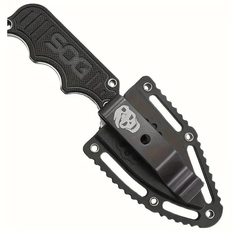 1pc Outdoor Tactical Fixed Blade Knife - 5Cr13 Steel, Scalloped Edge, FRN Handle, Protective Fiber Sheath, 360-Degree Rotating Stainless Steel Belt Clip (Rotating Clip) - Ideal for Rescue Ops, Camping Emergency, Protective Sheath