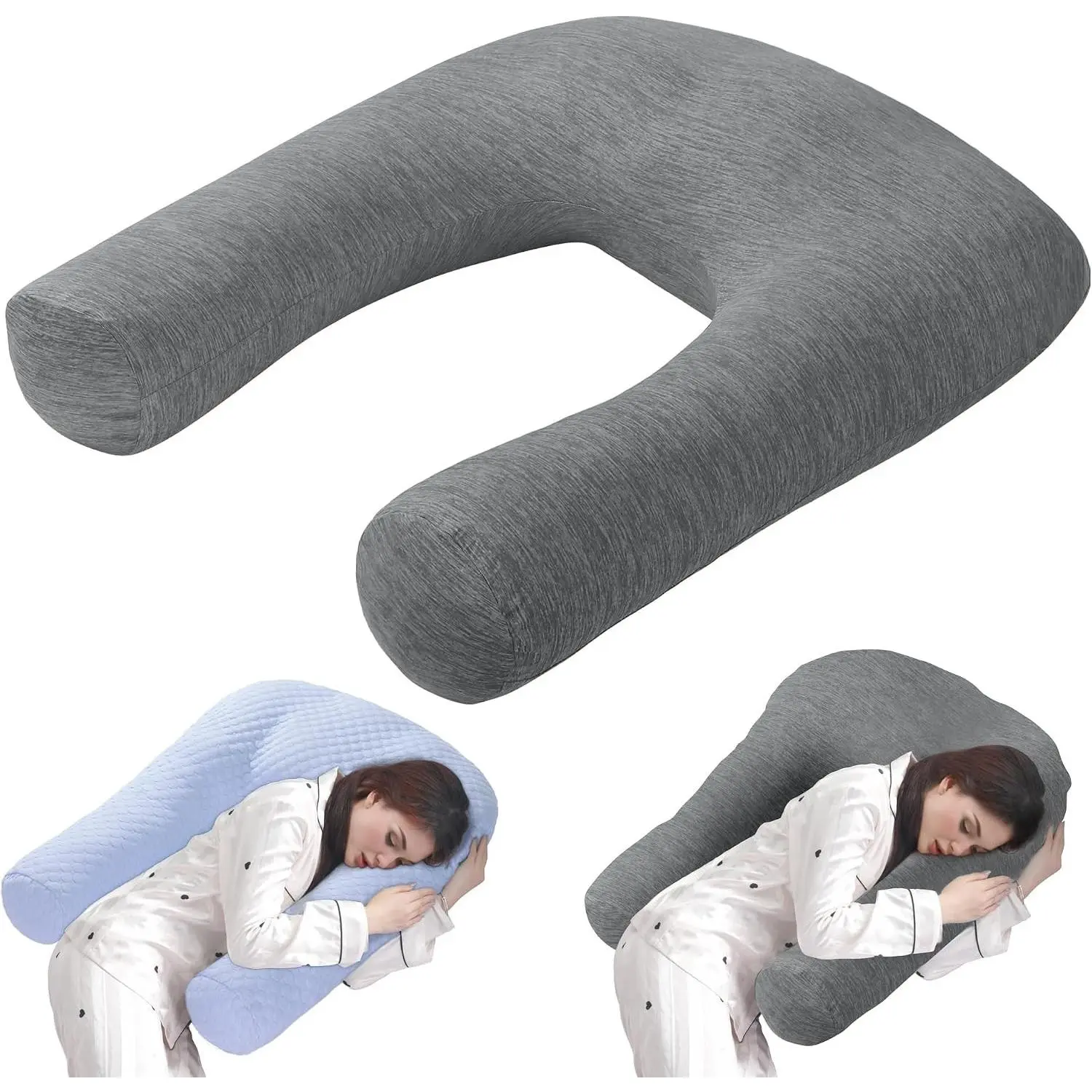 Cooling U Shaped Pillow for Neck, Contour Shoulder Pillow for Side Sleepers, Ergonomic Body Pillows for Adults, Hug Pillow with Washable Cover for Back, Shoulder Pressure Reduce (Dark Grey)