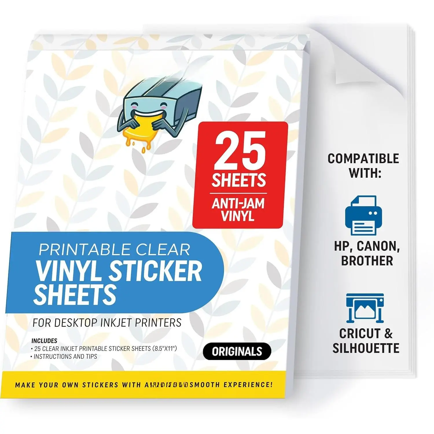 Clear Printable Vinyl Sticker Paper  25 Sheets 8.5"x11", Inkjet Printer (, ,  Printers Compatible) - Weatherproof Transparent Sticker Sheets -  Adhesive