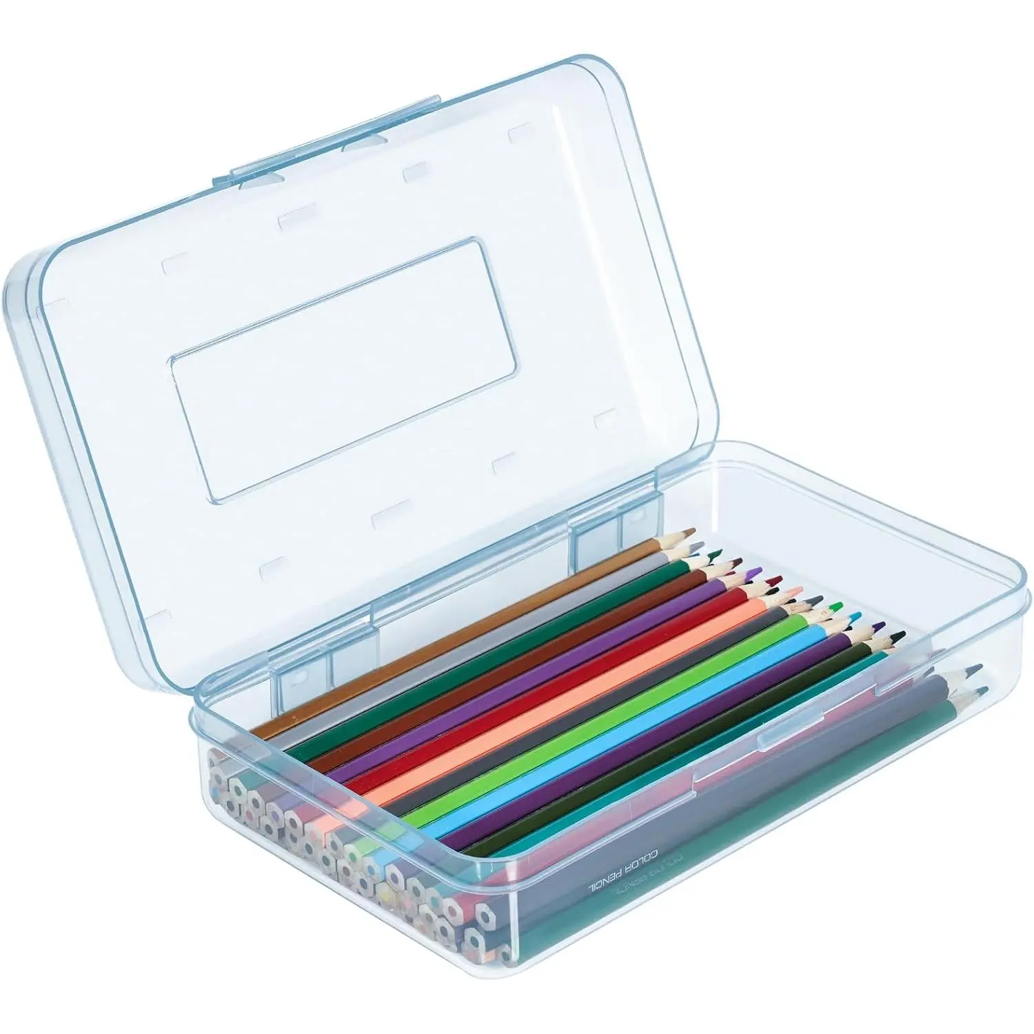 Pencil Box, Large Capacity Pencil Case, Plastic Pencil Boxs for  Girls Boys Adults, Hard Crayon Box Storage with Snap-Tight Lid for School Office Supplies (Blue)