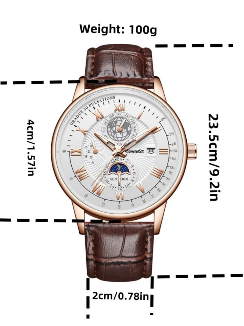 Men's Business Fashion Round Dial Analog Quartz Watch, Fashion Watch for Party, Daily Clothing Decor, Trendy All-match & Exquisite Watch for Birthday Gift with Box, Business Fashion Watches