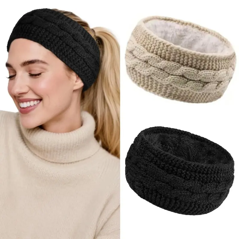 Winter Headbands for Women Ear Warmers, Thick Warm Headbands Winter Accessories, Cold Weather Headband for Women's Hair Fleece Lined Head Wrap