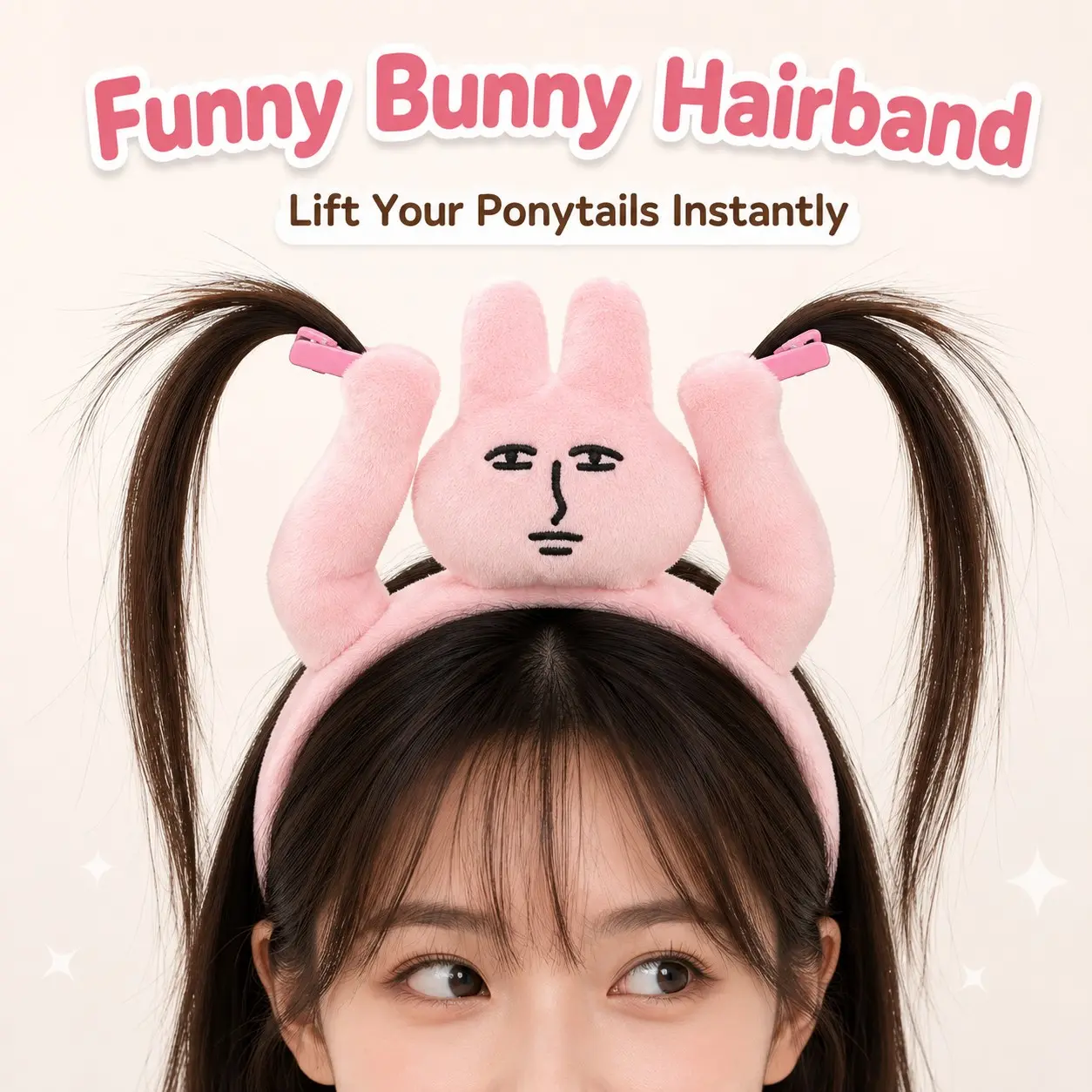 Bunny Hairband, Fun and Funny Headband, Ponytail Holder, Tie Up Back, Cartoon Hair Tie, Cute Hair Ties, Cute and Quirky Accessory, Perfect for Everyday Use
